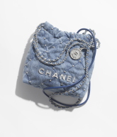 Minitorebka CHANEL 22 Sprana tkanina dżinsowa i metal w tonacji srebrnej  Kolor niebieski - referencja: AS3980B16649NY101