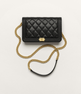 BOY CHANEL Wallet on Chain Shiny Grained Calfskin & Gold-Tone Metal Black - reference: AP1117B0149094305