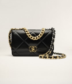 Cartera con cadena CHANEL 19 Piel de cordero con brillo, metal dorado, plateado y acabado rutenio Negro - referencia: AP3267B0485294305