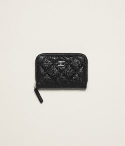 Classic Zipped Coin Purse Grained Calfskin & Silver-Tone Metal Black - reference: AP0216Y01588C3906