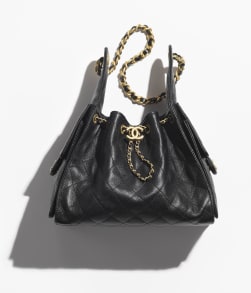 Kleine CHANEL 25 Tasche Genarbtes Kalbsleder & goldfarbenes Metall Schwarz - Referenz: AS5293B2030494305