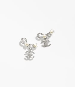 Pendientes Metal, perlas de cristal y strass Plateado, blanco nacarado y cristal - referencia: ABF732B20573U0937