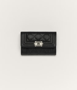 BOY CHANEL Flap Card Holder Shiny Grained Calfskin & Ruthenium-Finish Metal Black - reference: A80603B0148994305
