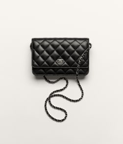 Klassische Wallet on chain Lammleder & silberfarbenes Metall Schwarz - Referenz: AP4241Y01480C3906