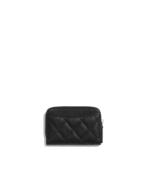 Classic Zipped Coin Purse Grained Calfskin & Silver-Tone Metal Black - reference: AP0216Y01588C3906
