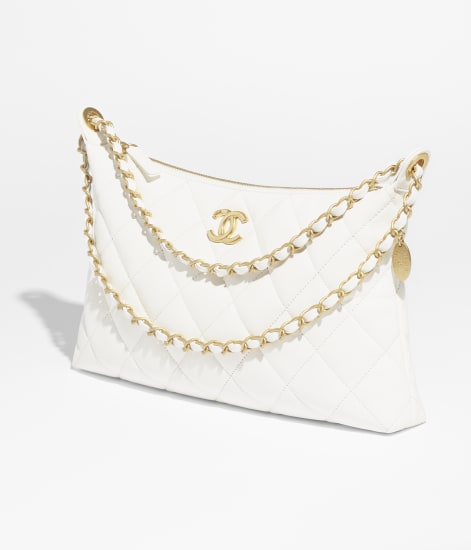 Große Hobo-Tasche Glänzendes Lammleder & goldfarbenes Metall Weiß - Referenz: AS5498B2029410601