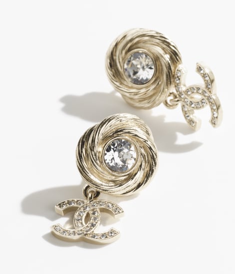 Pendientes largos Metal y strass Dorado y cristal - referencia: ABF848B20552U0907